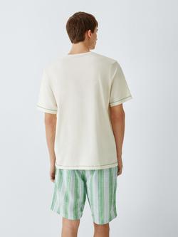 John Lewis Cotton Stripe Jersey Short Pyjama Set, Green Mid - view 2, Green Mid
