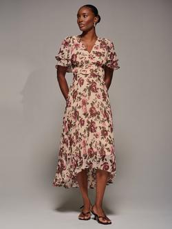 Jolie Moi Floral Angel Sleeve Pleated Chiffon Midaxi Dress, Cream Floral, Cream Floral