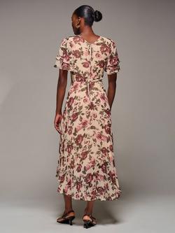 Jolie Moi Floral Angel Sleeve Pleated Chiffon Midaxi Dress, Cream Floral - view 2, Cream Floral