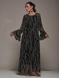 Jolie Moi Spot Chiffon Long Sleeve Dress, Black, Black