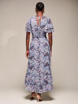 Jolie Moi Watercolour Floral Chiffon Ruffle Midaxi Dress, Blue Floral - view 2, Blue Floral