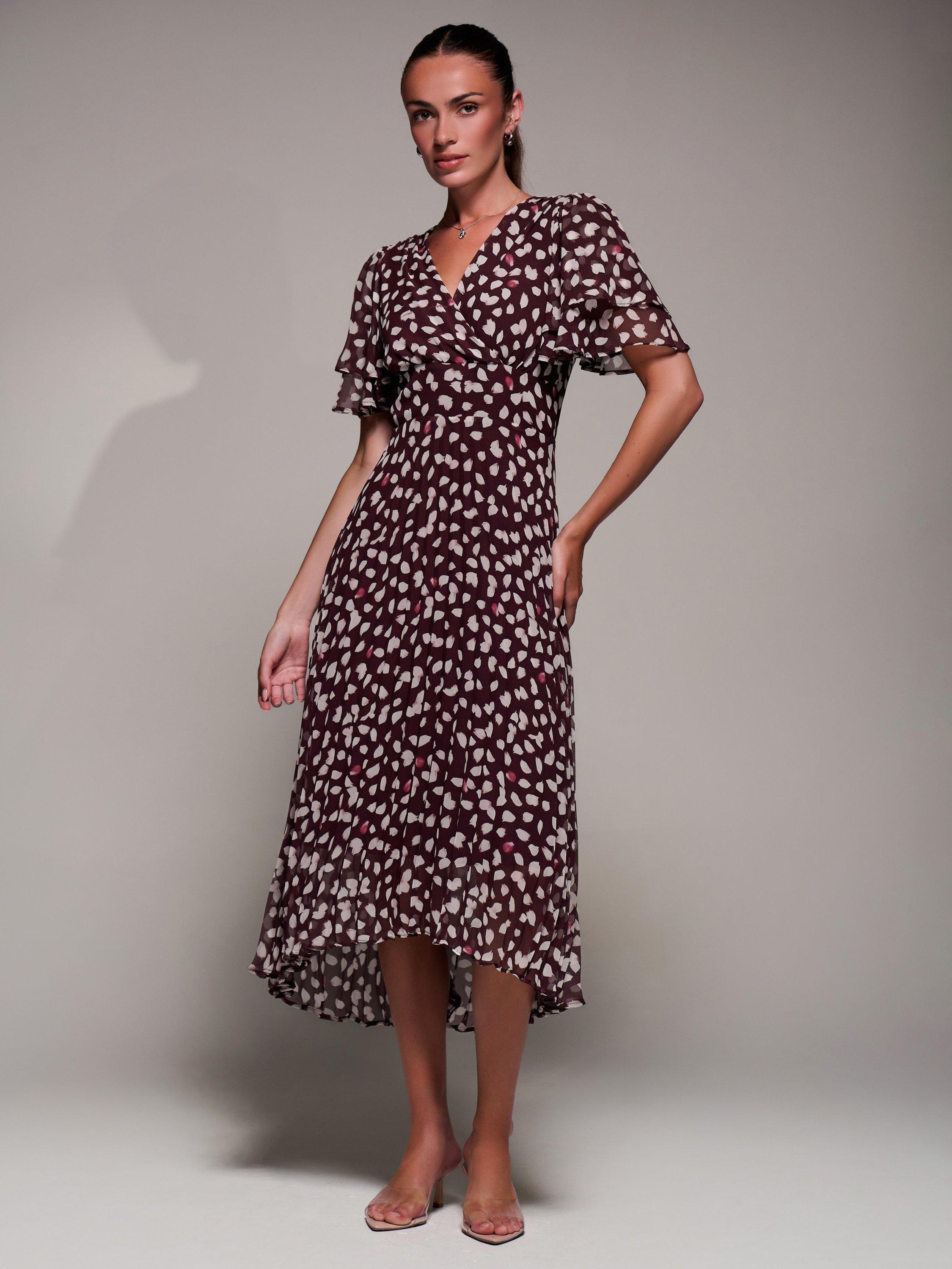 Jolie Moi Abstract Pleated Chiffon Midaxi Dress, Purple Multi