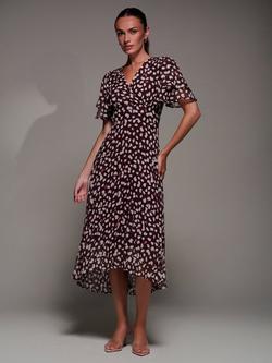 Jolie Moi Abstract Pleated Chiffon Midaxi Dress, Purple Multi, Purple Multi