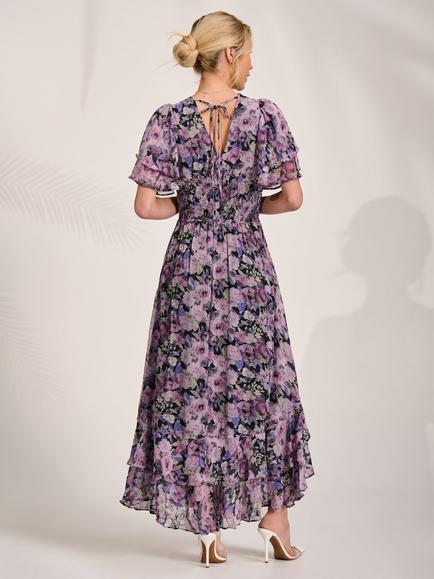 Jolie Moi Floral Ruffle Chiffon Midaxi Dress, Black Floral - view 2, Black Floral