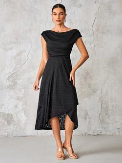 Jolie Moi Textured Asymmetric Drape Midaxi Dress, Black, Black