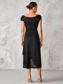 Jolie Moi Textured Asymmetric Drape Midaxi Dress, Black - view 2, Black