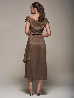 Jolie Moi Textured Asymmetric Drape Midaxi Dress, Brown - view 2, Brown