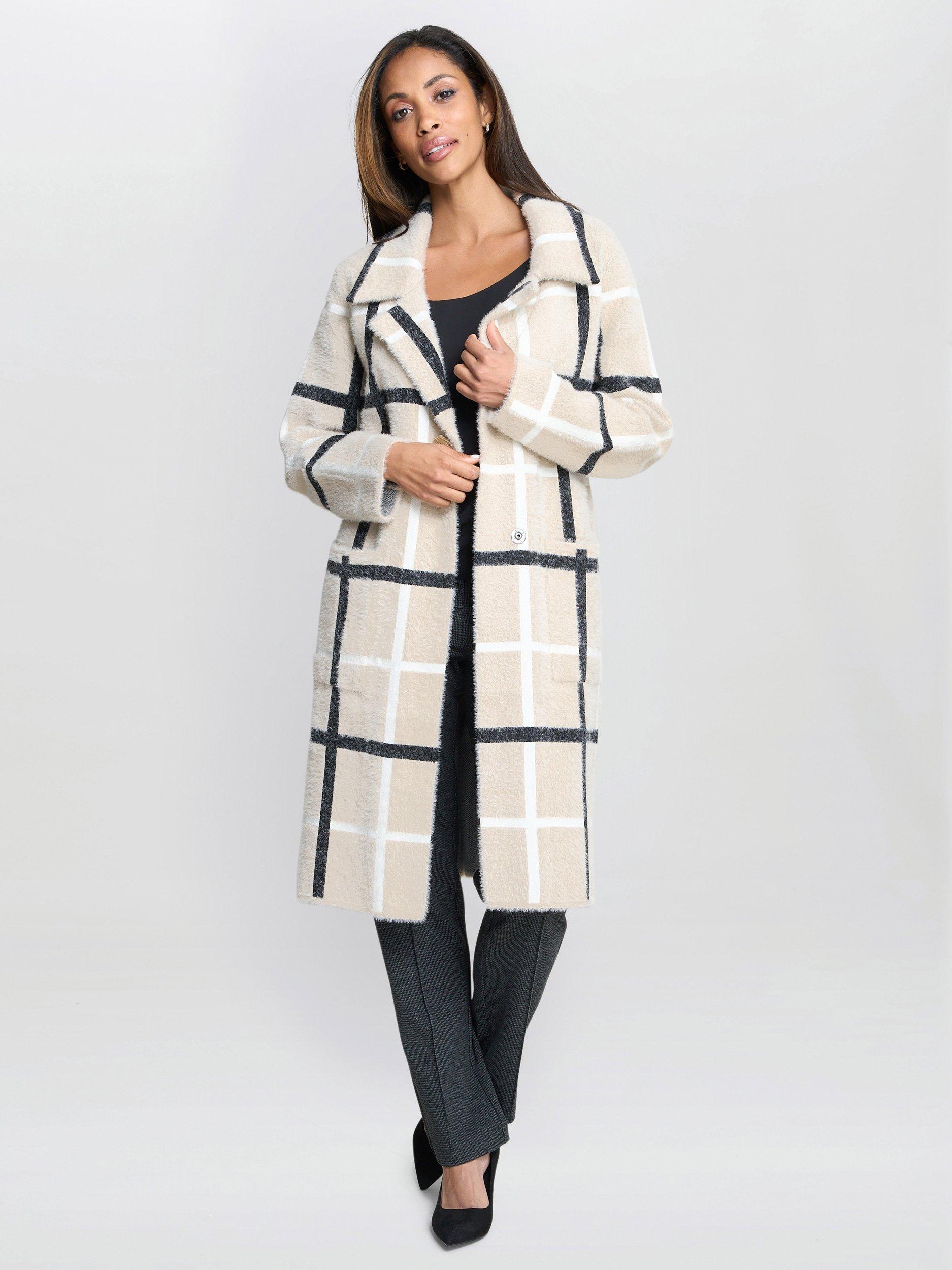 Product image 1 of 6, which shows Gina Bacconi Winslet Oversized Check Coat, Black/Beige, S