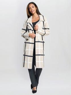 Gina Bacconi Winslet Oversized Check Coat, Black/Beige, Black/Beige