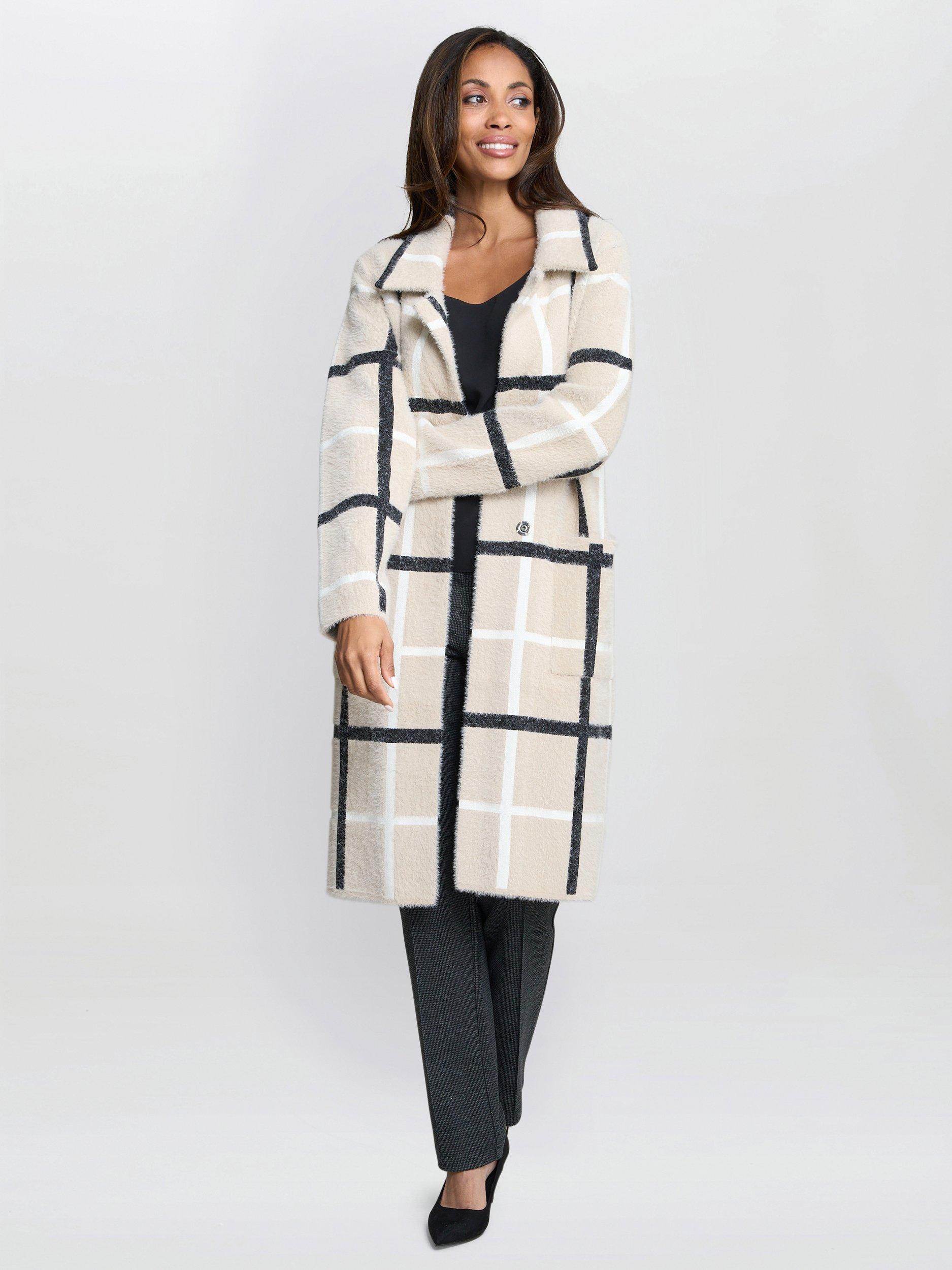 Product image 3 of 6, which shows Gina Bacconi Winslet Oversized Check Coat, Black/Beige, S