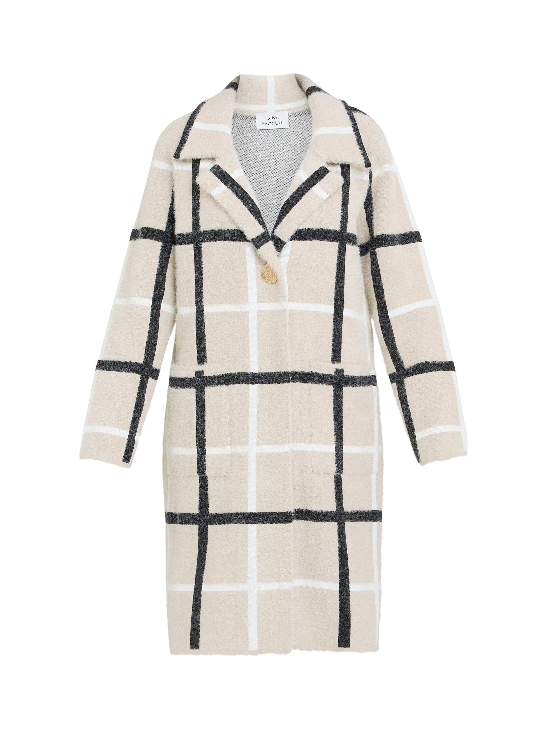 Product image 4 of 6, which shows Gina Bacconi Winslet Oversized Check Coat, Black/Beige, S