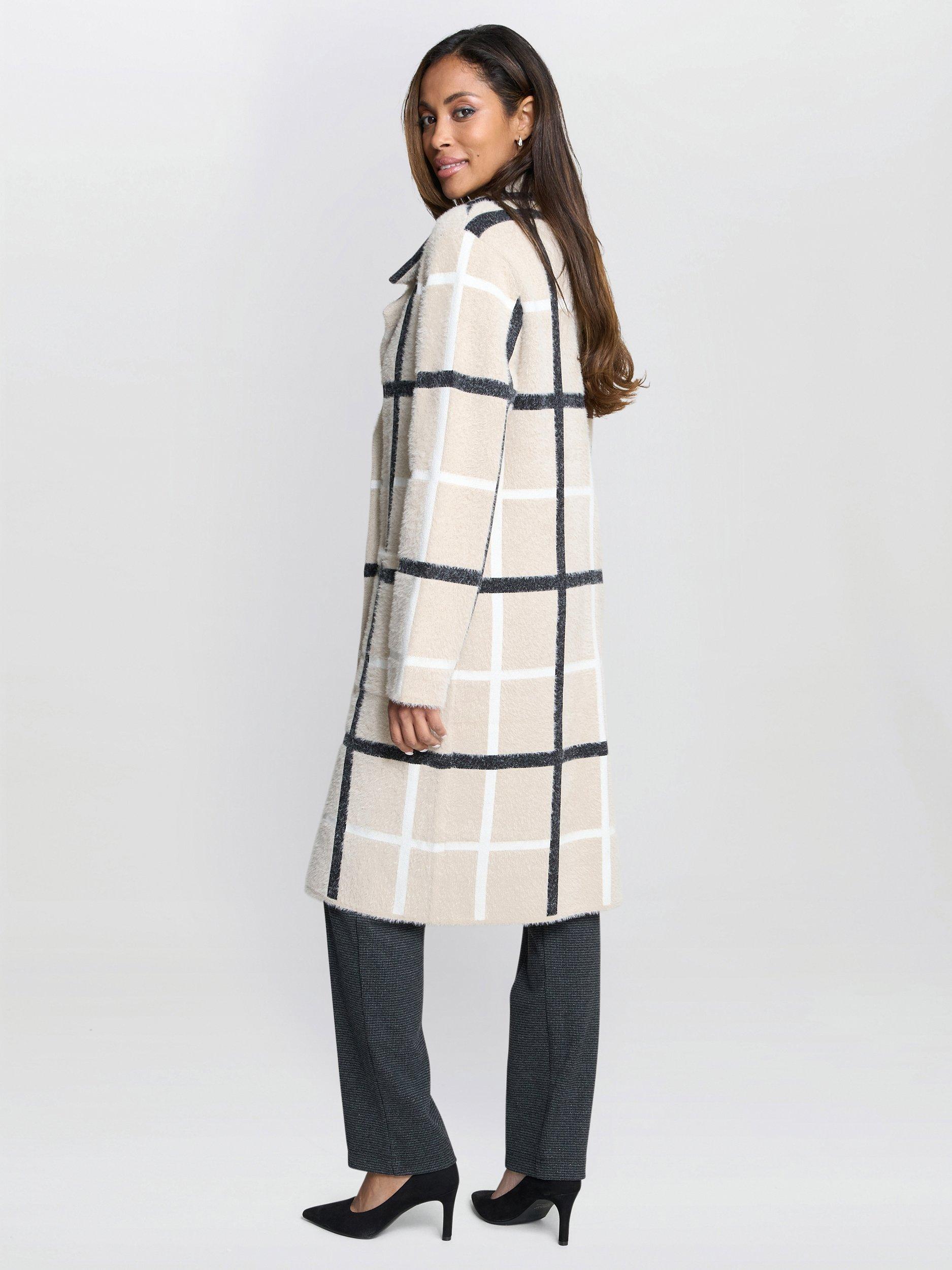 Product image 6 of 6, which shows Gina Bacconi Winslet Oversized Check Coat, Black/Beige, S