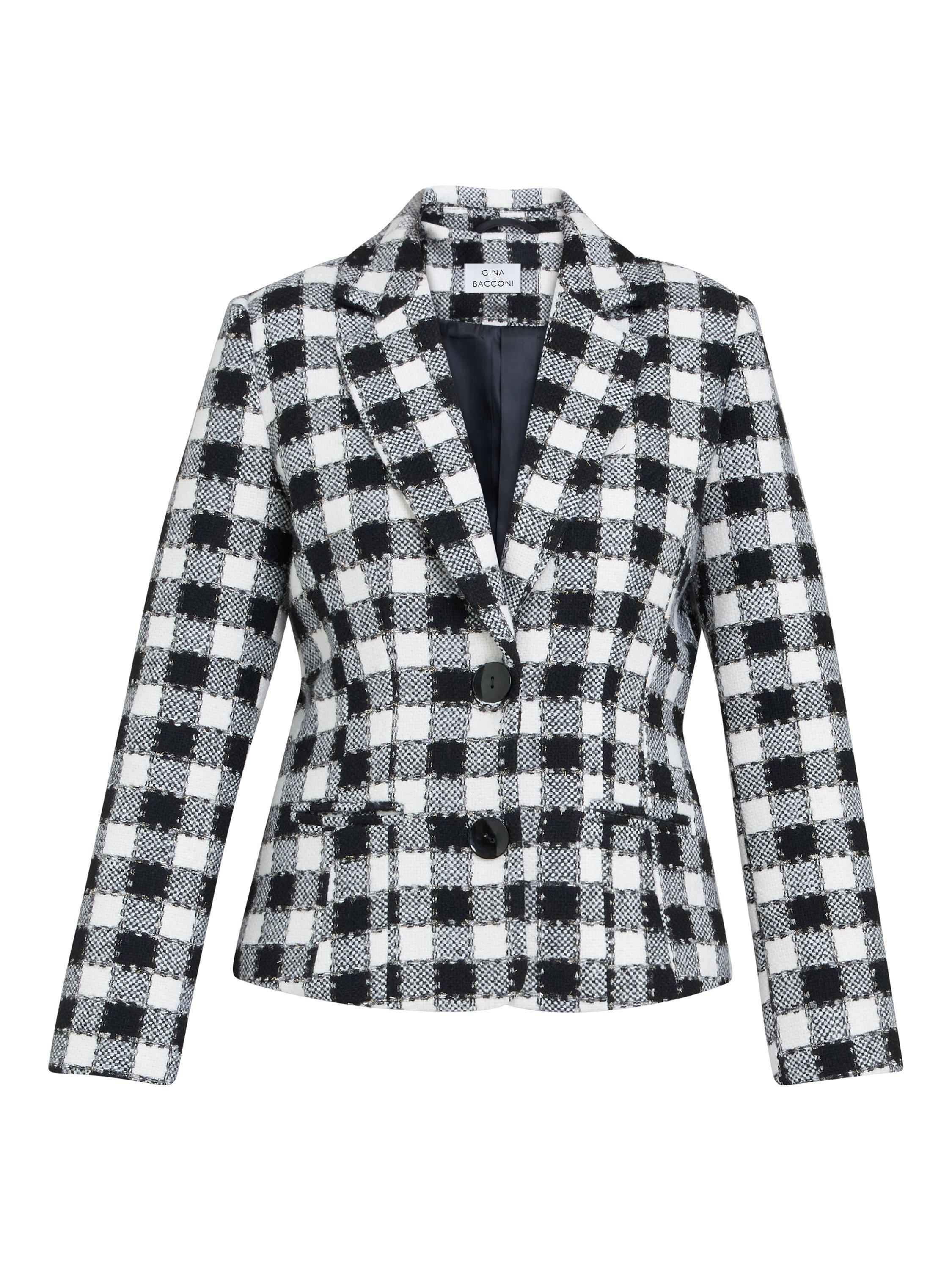 Product image 4 of 6, which shows Gina Bacconi Alise Tweed Jacket, Black/White, S