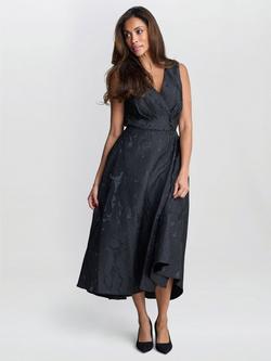 Gina Bacconi Sandie Jacquard Midi Dress, Black, Black