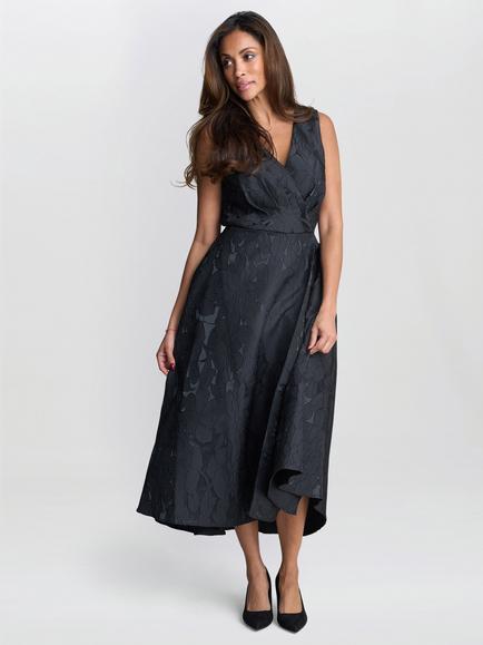 Gina Bacconi Sandie Jacquard Midi Dress, Black, Black