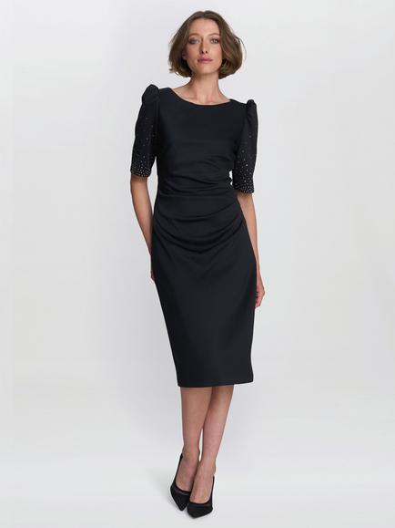 Gina Bacconi Louisa Beaded Sleeve Dress, Black, Black