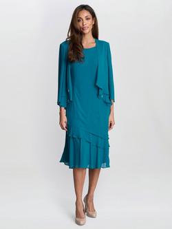Gina Bacconi Lola Jacket & Asymmetric Triple Tiered Dress, Teal, Teal
