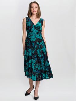 Gina Bacconi Beth Floral A Line Dress, Black/Blue, Black/Blue