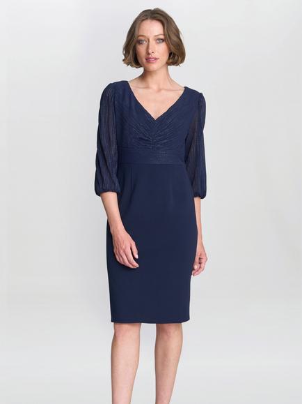 Gina Bacconi Pleated Bodice Knee Length Dress, Navy, Navy