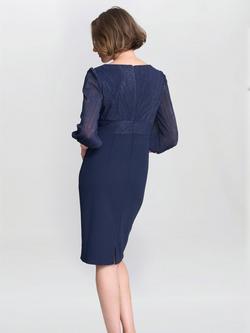Gina Bacconi Pleated Bodice Knee Length Dress, Navy - view 2, Navy