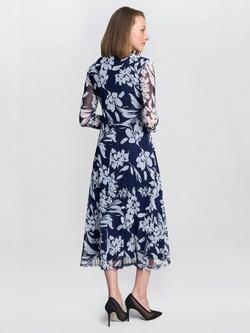 Gina Bacconi Jan Floral Chiffon Wrap Midi Dress, Navy/Multi - view 2, Navy/Multi