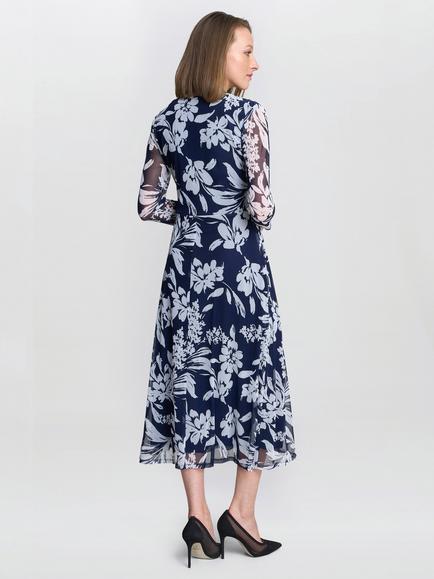 Gina Bacconi Jan Floral Chiffon Wrap Midi Dress, Navy/Multi - view 2, Navy/Multi