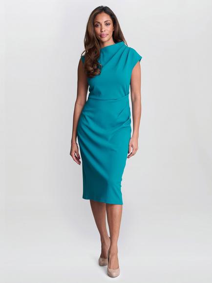 Gina Bacconi Margaret Midi Dress, Aqua, Aqua