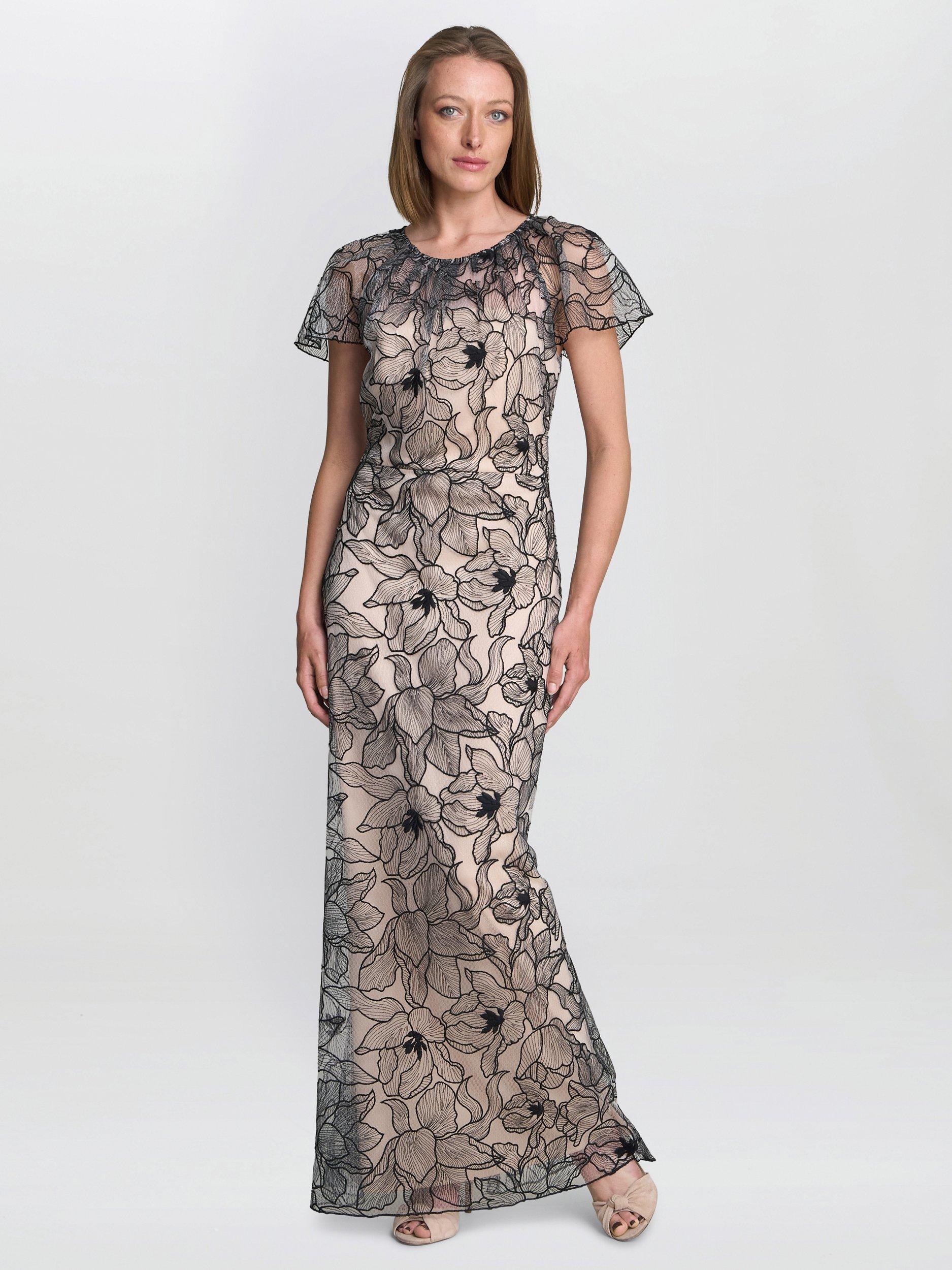 Gina Bacconi Marie-Claire Floral Embroidered Mesh Maxi Dress