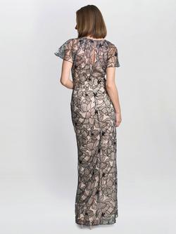 Gina Bacconi Marie-Claire Floral Embroidered Mesh Maxi Dress, Black/White - view 2, Black/White