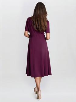 Gina Bacconi Mel Button Belt Flared Dress, Burgundy - view 2, Burgundy