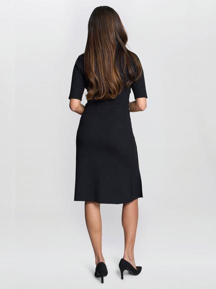 Gina Bacconi Vickie Button Detail Knit Dress, Black/Gold - view 2, Black/Gold