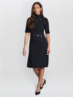 Gina Bacconi Vickie Button Detail Knit Dress, Black/Gold, Black/Gold