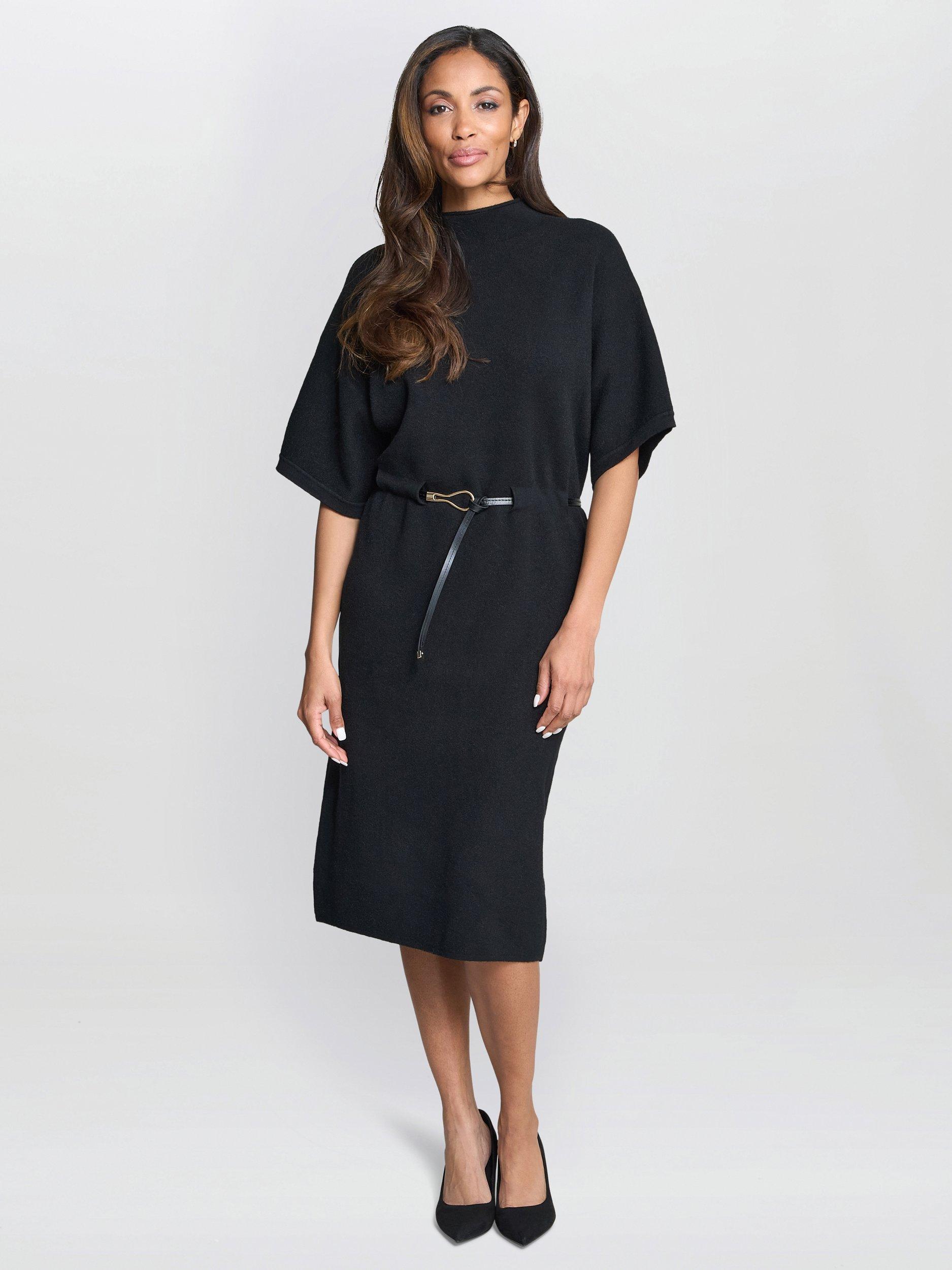 Product image 1 of 6, which shows Gina Bacconi Soft Knit Midi Dress, Black, S