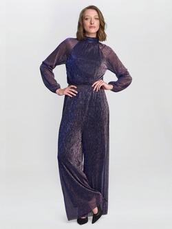 Gina Bacconi Kylie Metallic Jumpsuit, Pink/Cobalt, Pink/Cobalt