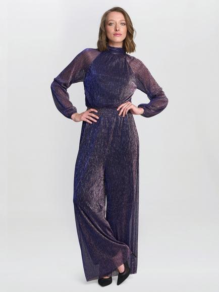 Gina Bacconi Kylie Metallic Jumpsuit, Pink/Cobalt, Pink/Cobalt
