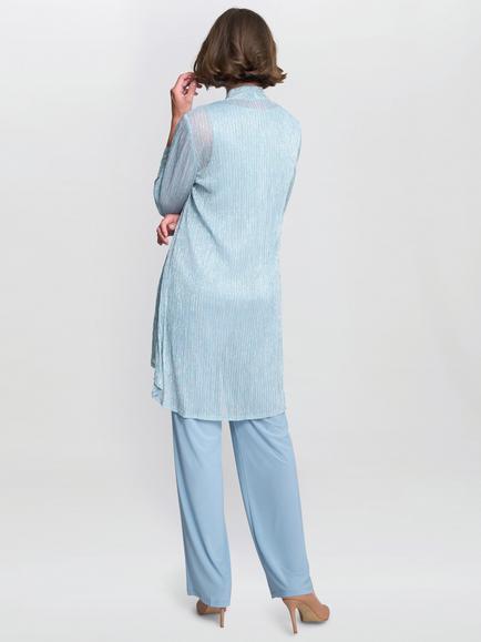 Gina Bacconi Tina Three Piece Metallic Crinkle Trouser Suit, Blue - view 2, Blue