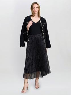 Gina Bacconi Roslynn Pleated Mesh Skirt, Black/Cream, Black/Cream