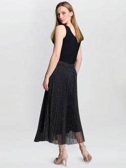 Gina Bacconi Roslynn Pleated Mesh Skirt, Black/Cream - view 2, Black/Cream