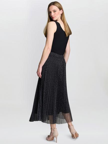 Gina Bacconi Roslynn Pleated Mesh Skirt, Black/Cream - view 2, Black/Cream