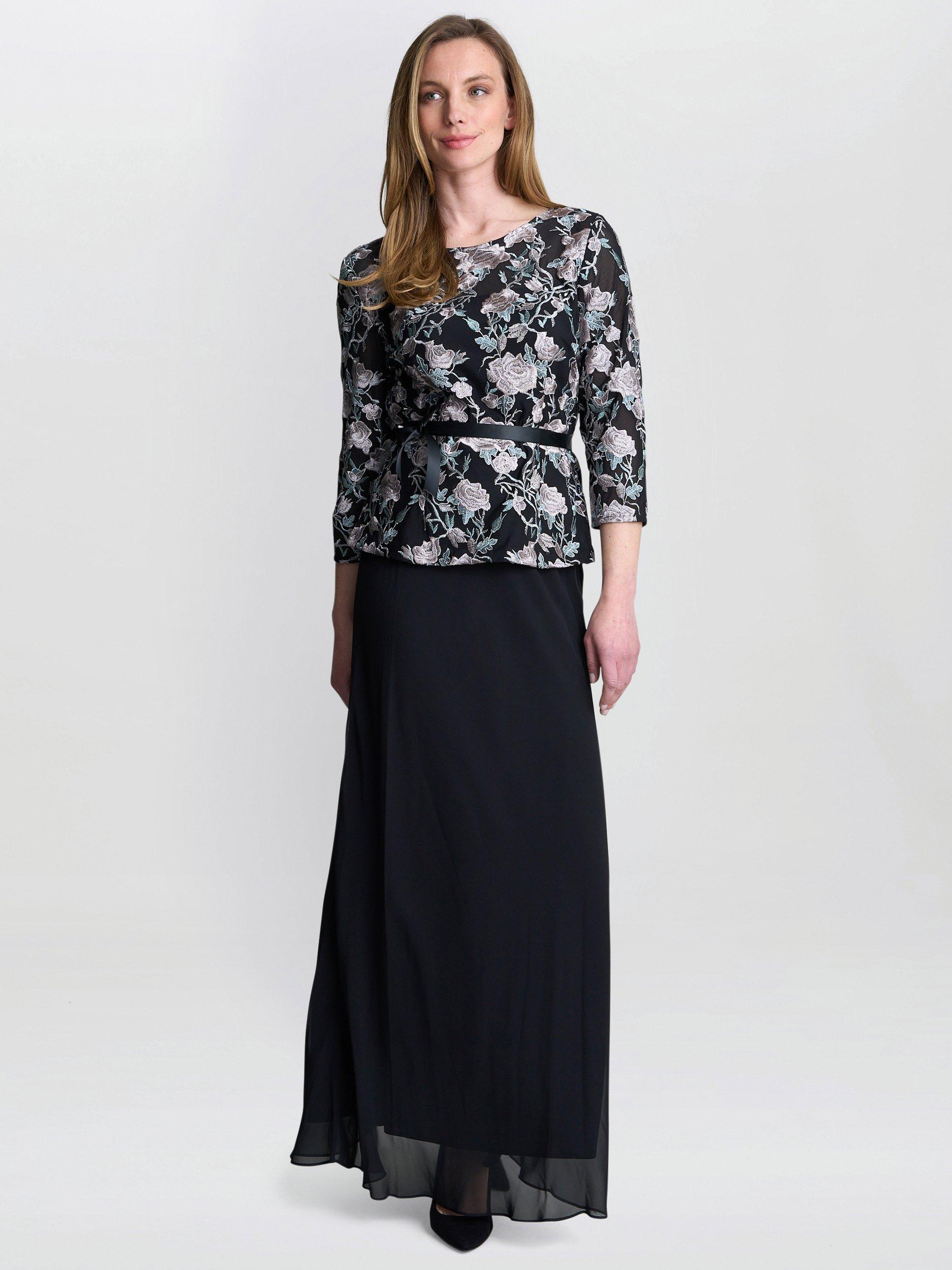 Product image 1 of 5, which shows Gina Bacconi Bernice Chiffon Maxi Skirt, Black, S