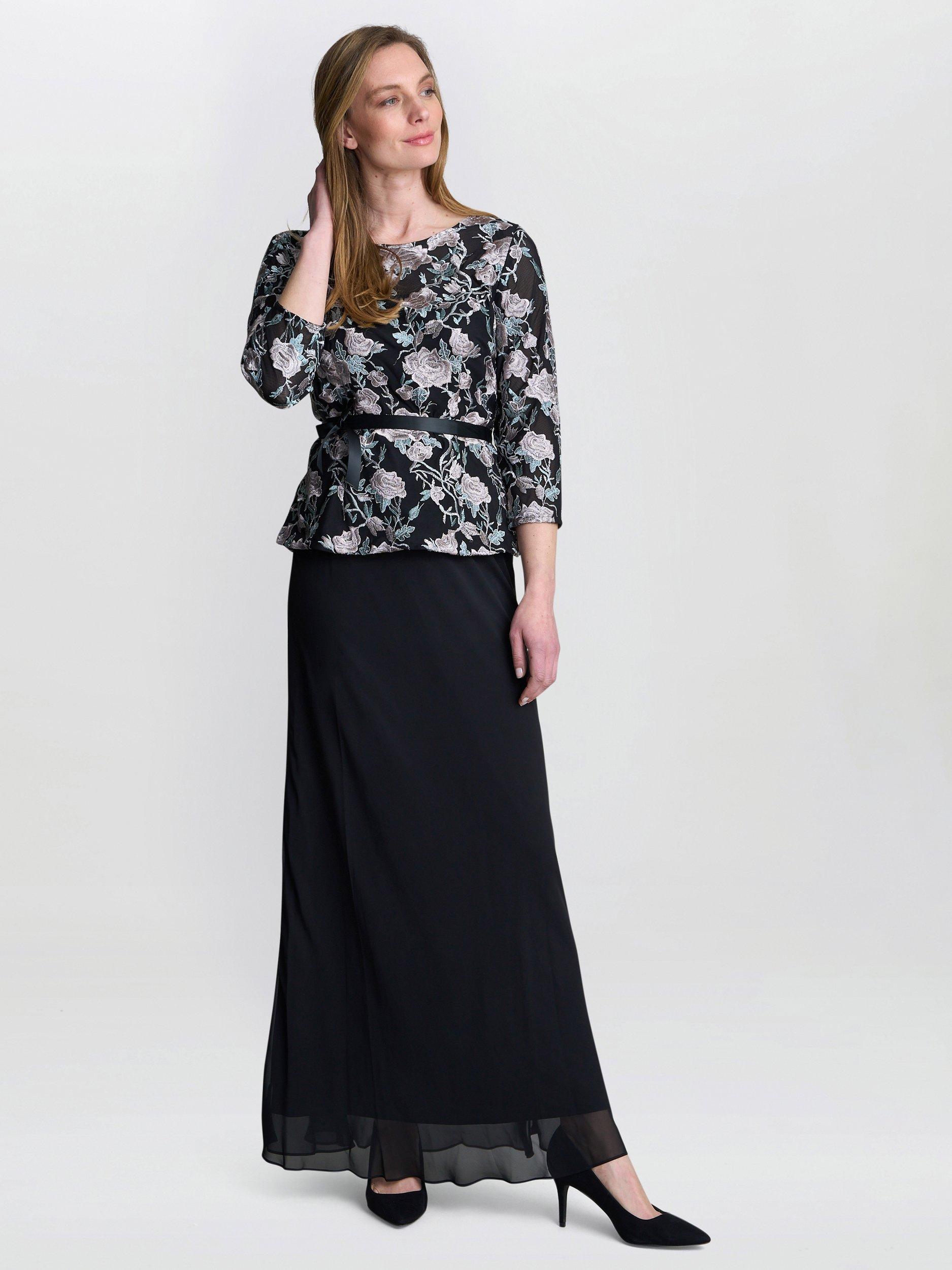 Product image 3 of 5, which shows Gina Bacconi Bernice Chiffon Maxi Skirt, Black, S