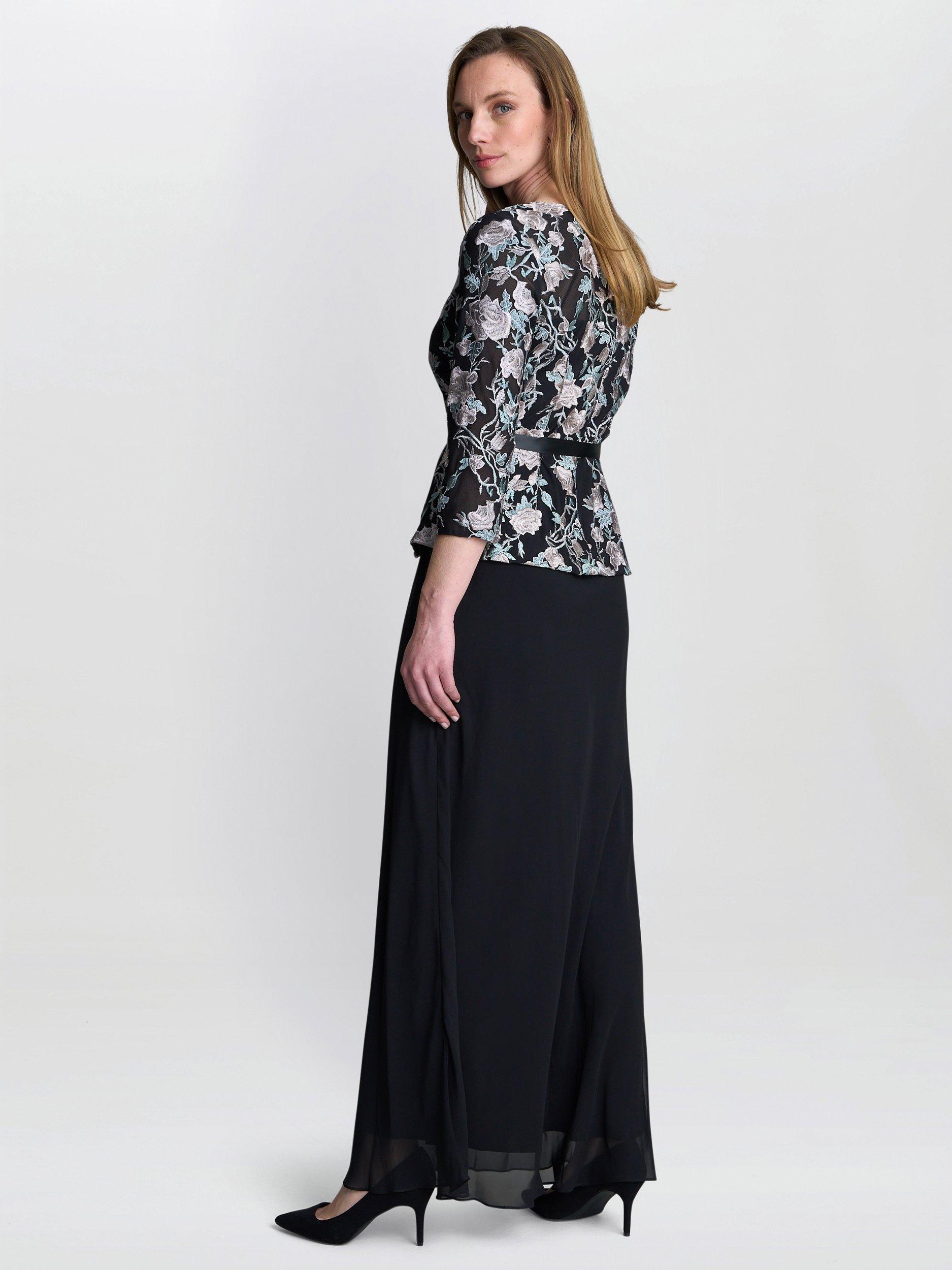 Product image 5 of 5, which shows Gina Bacconi Bernice Chiffon Maxi Skirt, Black, S
