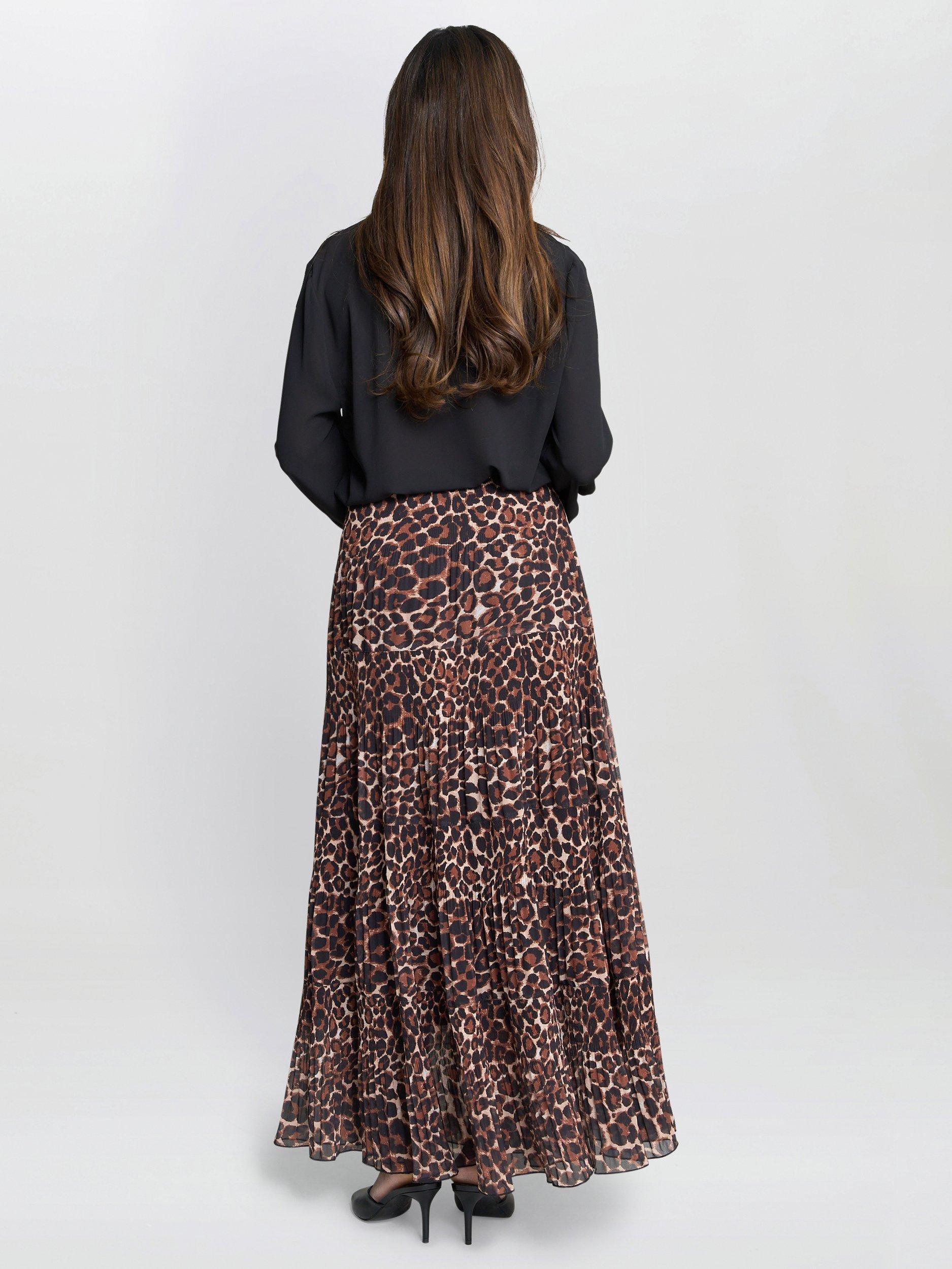 Product image 2 of 7, which shows Gina Bacconi Leopard Print Maxi Skirt, Brown, M