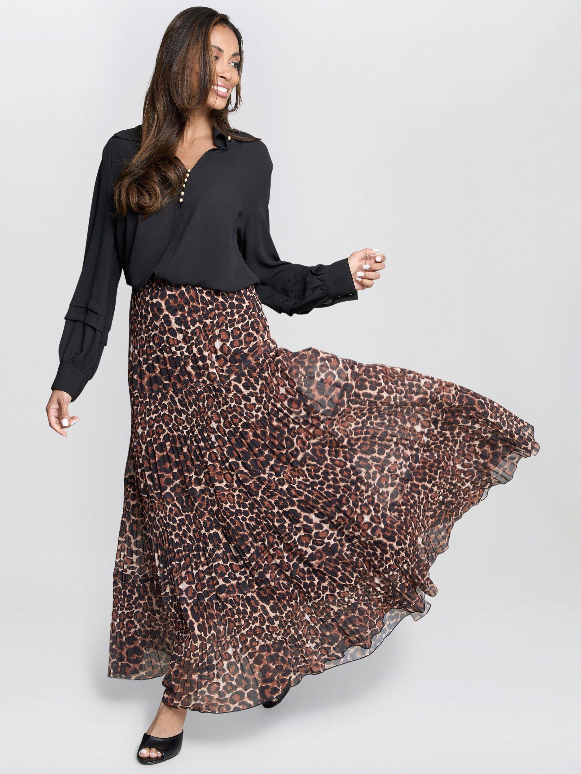 Product image 3 of 7, which shows Gina Bacconi Leopard Print Maxi Skirt, Brown, M
