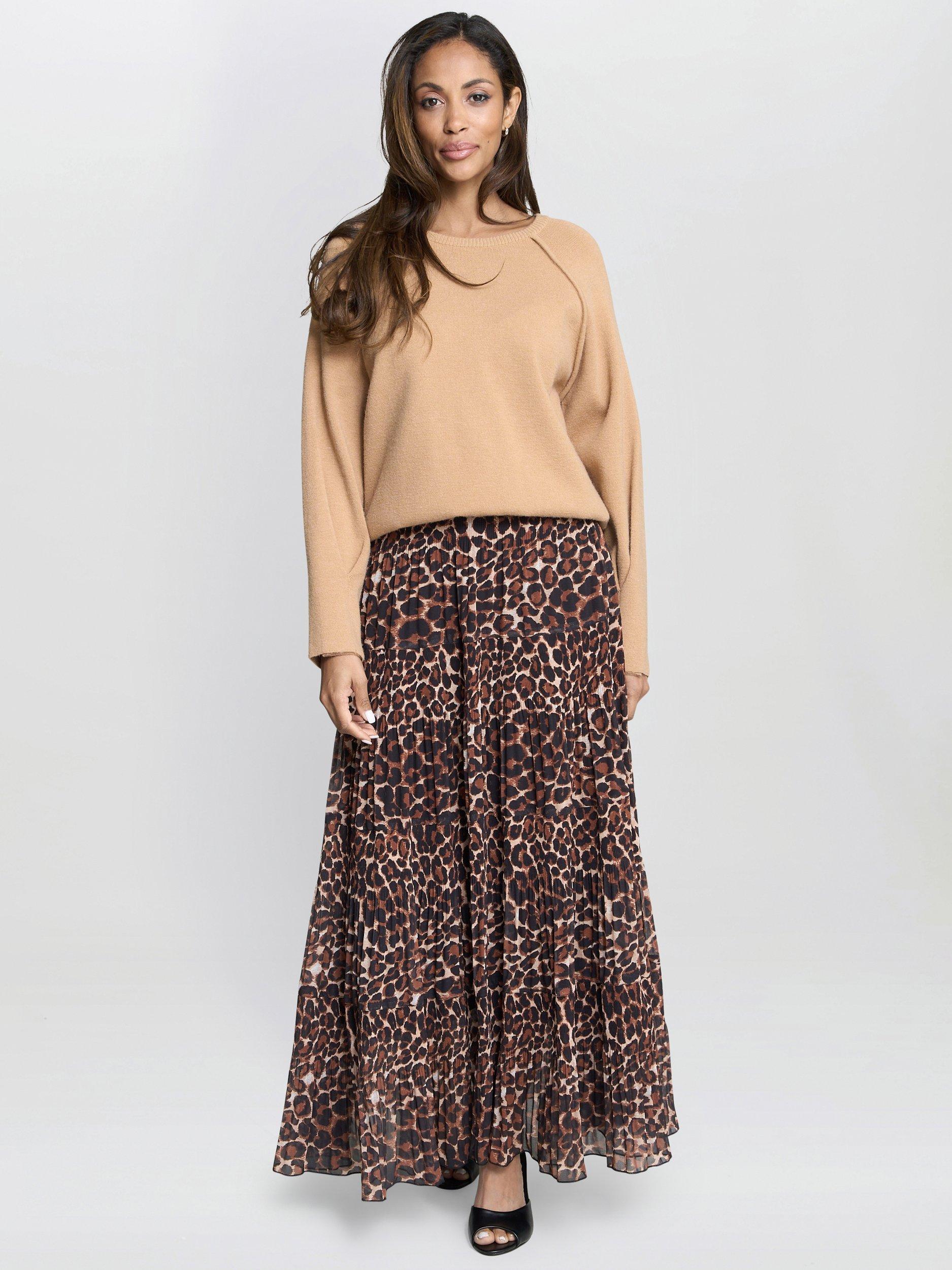 Product image 7 of 7, which shows Gina Bacconi Leopard Print Maxi Skirt, Brown, M