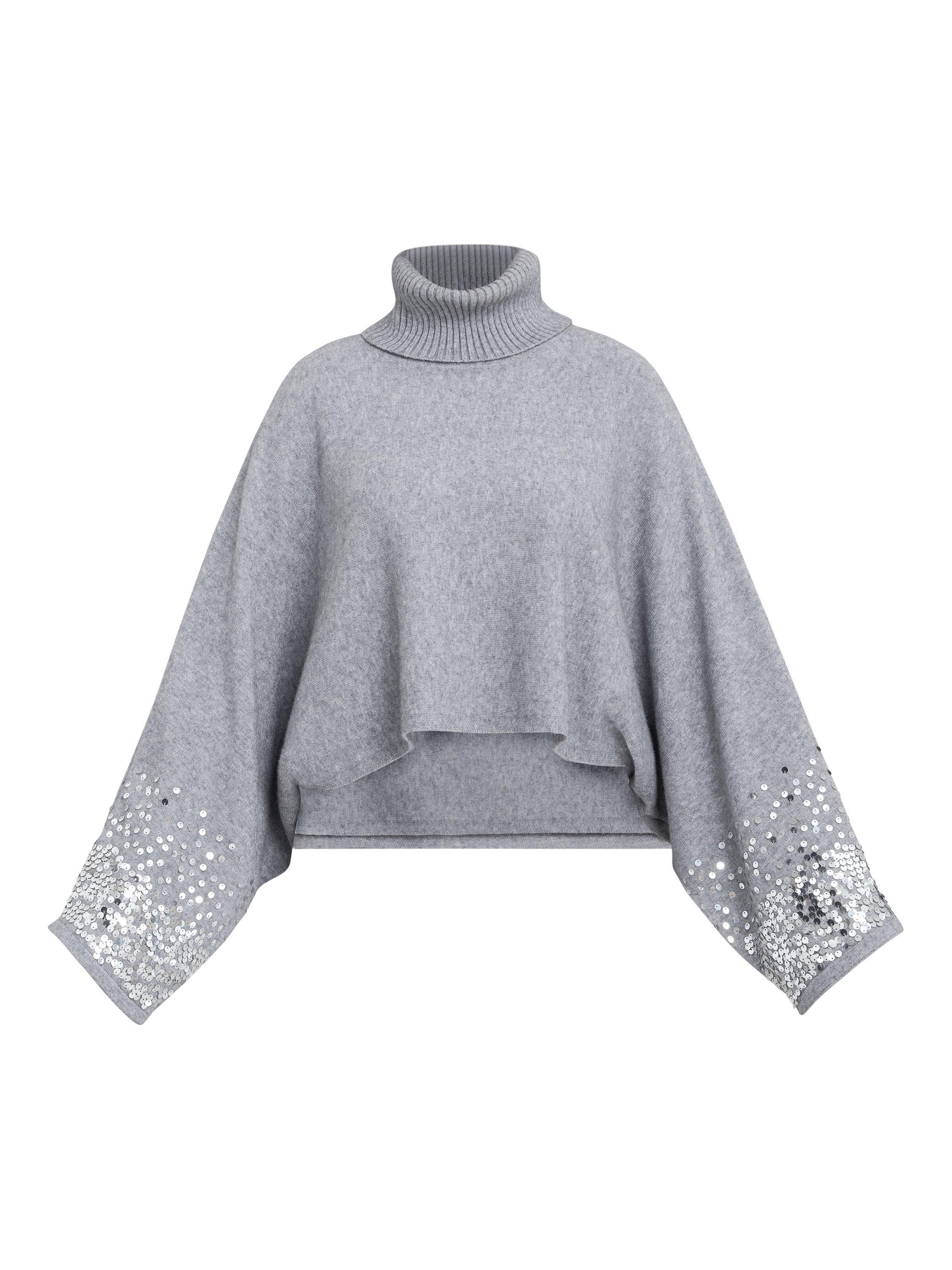 Product image 4 of 7, which shows Gina Bacconi Vanna Turtle Neck Sequinned Jumper, Grey, M
