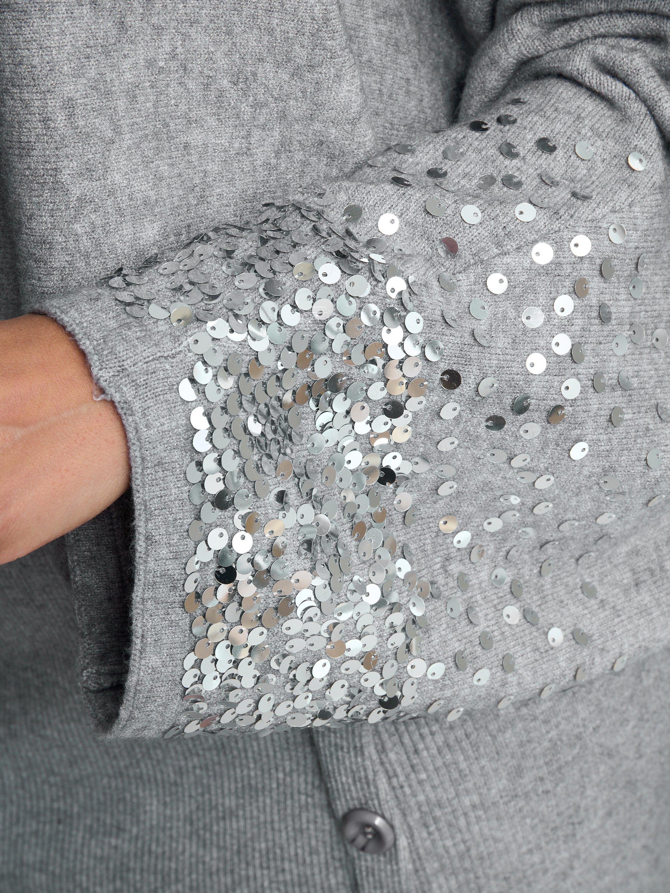 Product image 5 of 7, which shows Gina Bacconi Vanna Turtle Neck Sequinned Jumper, Grey, M