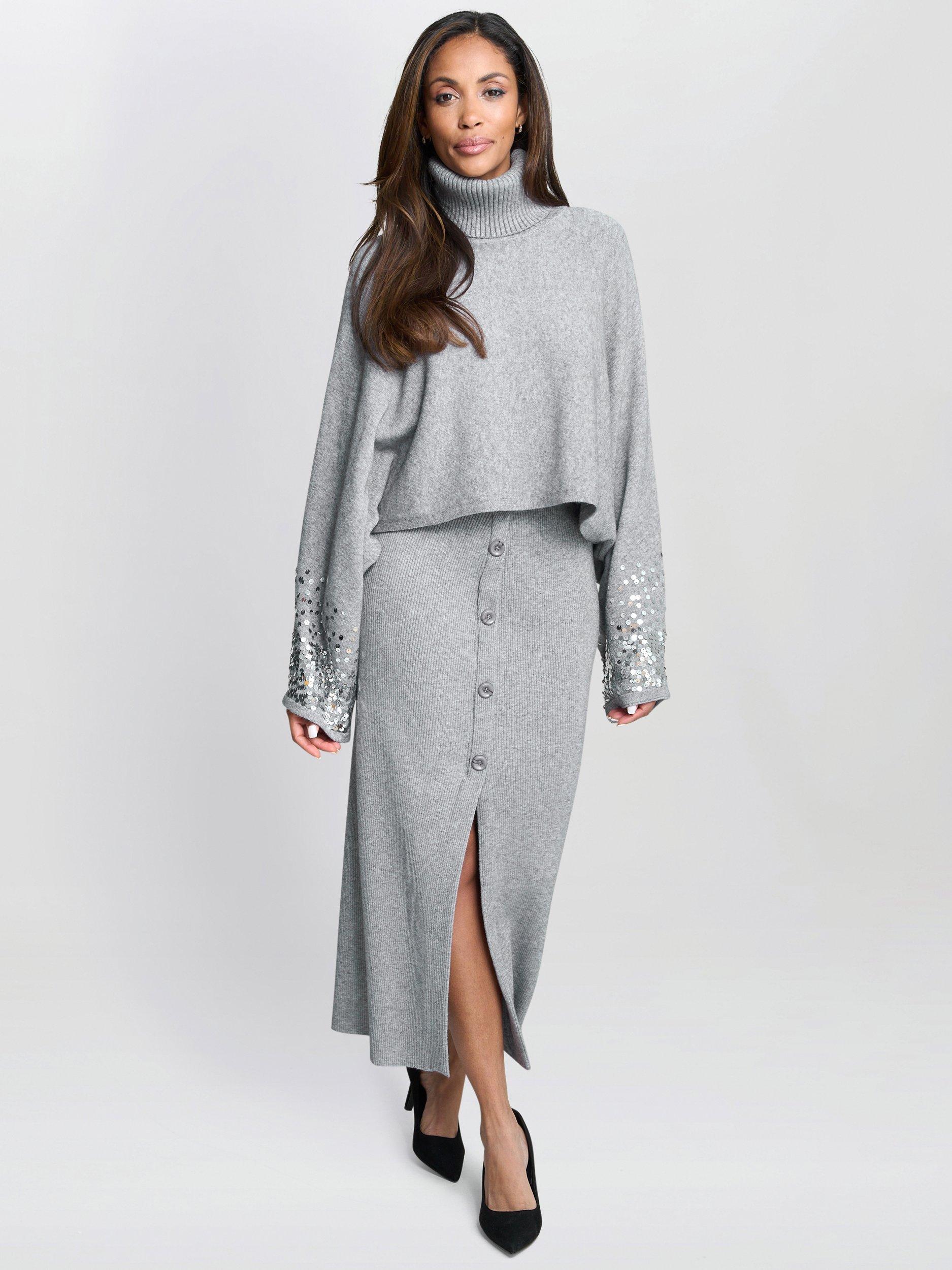 Product image 7 of 7, which shows Gina Bacconi Vanna Turtle Neck Sequinned Jumper, Grey, M