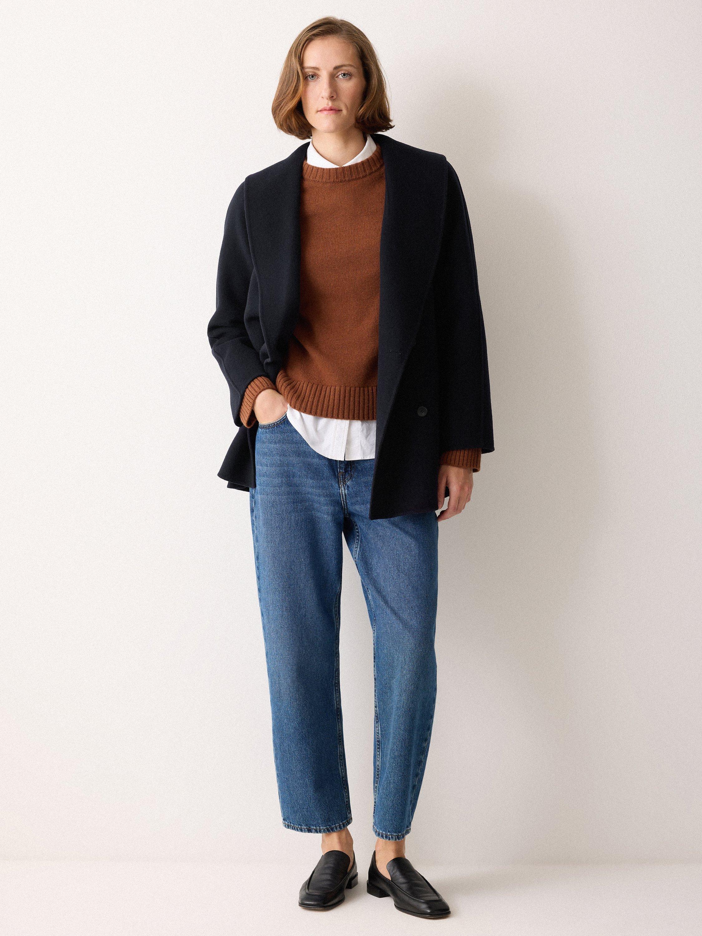 Product image 1 of 6, which shows Jigsaw Short Double Faced Shawl Coat, Navy, L