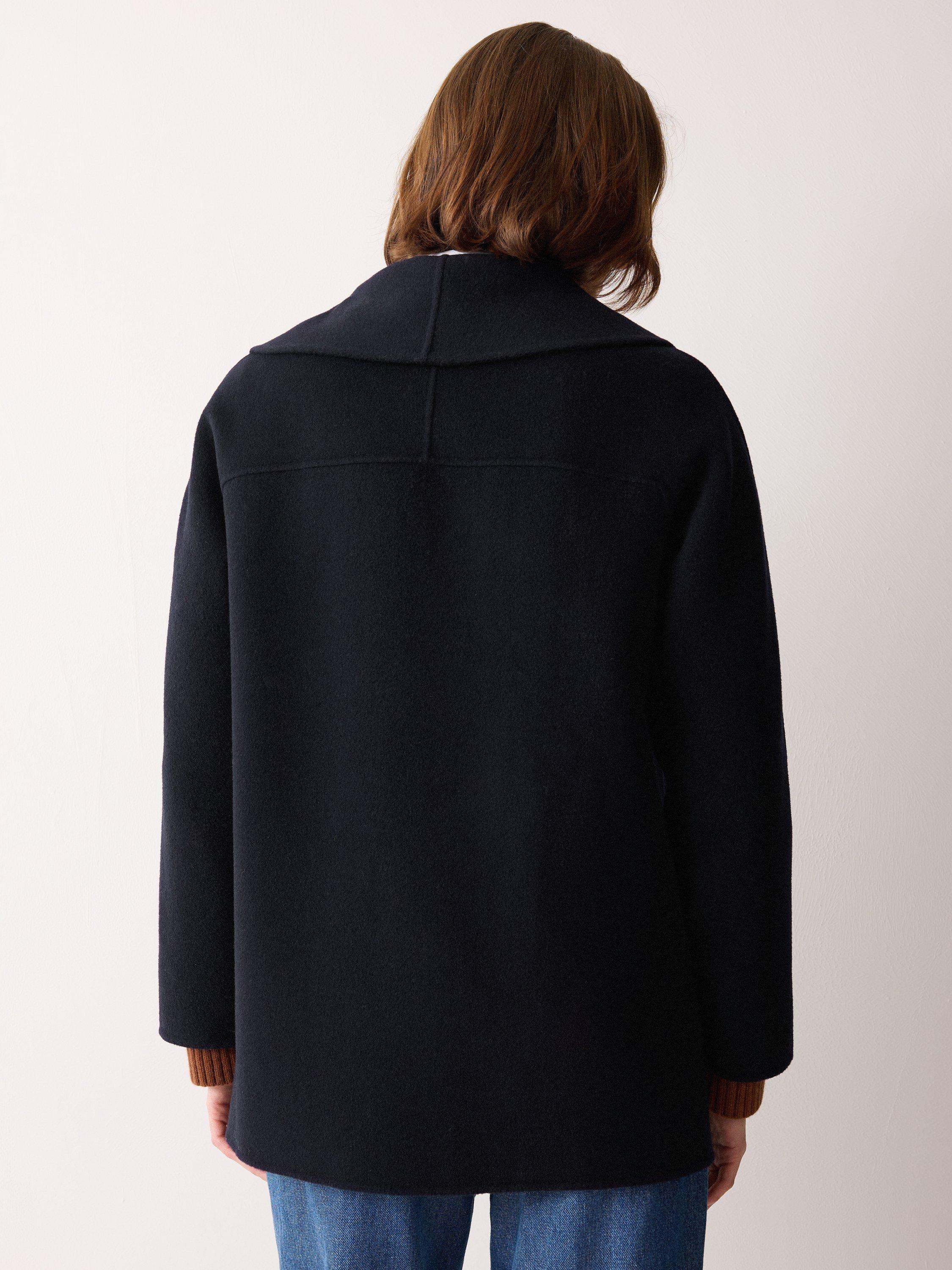 Product image 2 of 6, which shows Jigsaw Short Double Faced Shawl Coat, Navy, L